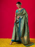 Teal Jaal Banarasi Silk Saree with Blouse Fabric